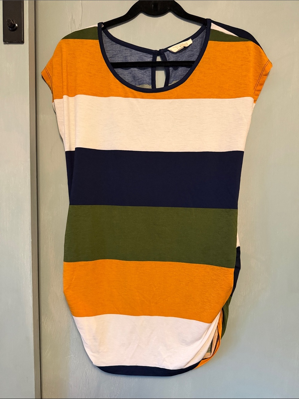 Maternity Striped Cap Sleeve Top in Mustard, Navy, Olive & White